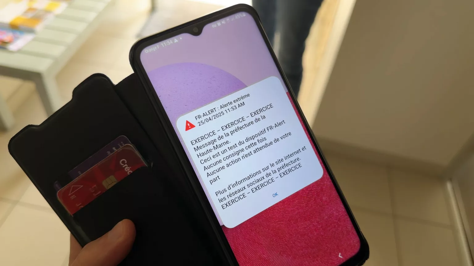 Le message d'alerte lors du déclenchement de Fr Alert par la préfecture