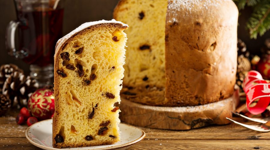 Traditional Christmas panettone with dried fruits and spices